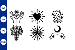 Black and white hands flower heart ribbon stars vector art Product Image 1