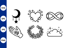 Black White Moon Heart Infinity Floral Icons Product Image 1