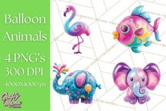 Bright Balloon Animals Clipart PNG Shiny Candy Colors Product Image 1