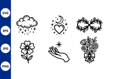 Black and White Hand Star Moon Floral Vector Product Image 1