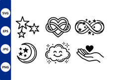 Black and white line art stars moon heart infinity vector Product Image 1