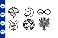 Black and White Floral Moon Stars Infinity Hands Icons Product Image 1