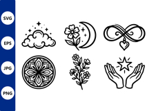 Black and white spiritual symbol vector icons Product Image 1