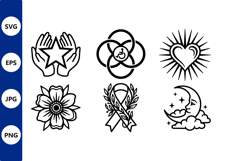 Black and White Line Art of Hands Star Moon Flower Product Image 1