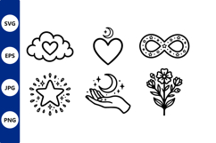 Black and white magical moon heart star flower icons vector Product Image 1