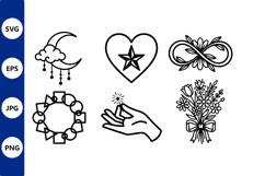 Floral Infinity Heart Star Moon Vector Line Art Product Image 1