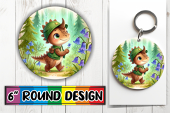 Playful Circle Keychain Sublimation, Cute Dino Product Image 1