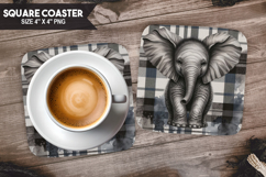 Elephant, Animal coaster, Buffalo Plaid Square Coaster PNG Product Image 1
