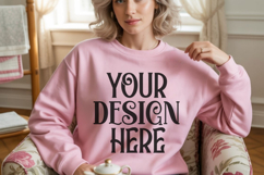 Pink Gildan 18000 Sweatshirt Model Mockups, Product Image 1