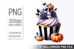 Cupcake With A Halloween Skull, Halloween Clipart PNG File Product Image 1