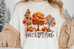 Fall Is My Happy Place PNG, Autumn Trees and Pumpkins Product Image 1