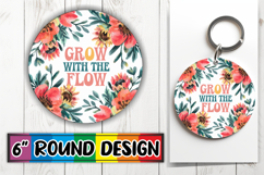 Joyful Circle Keychain Sublimation, Flower Quote Product Image 1