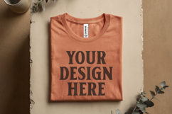 Heather Peach Folded Bella Canvas 3001 Flat Lay T-Shirt mock Product Image 1