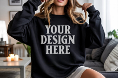 Black Gildan 18000 Crewnwck Sweatshirt Mockup, gildan 18000 Product Image 1