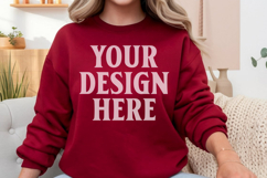 Gildan 18000 Cardinal Red Mockup , Crewneck Sweatshirt Boho Product Image 1