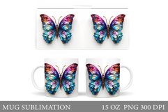 3D Butterflies Mug Design. Shimmer Butterflies Mug Wrap Product Image 1
