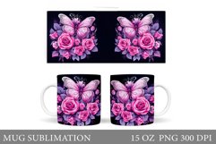 Butterflies Mug Wrap Design. 3D Rose Mug Sublimation Product Image 1