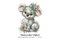 Patchwork Koala Clipart PNG Mint Green Quilted Fabric Product Image 1