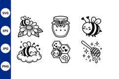 Black and White Cute Bee Honey Jar Product Image 1