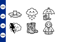 Cute Rain Themed Line Art Icons Product Image 1