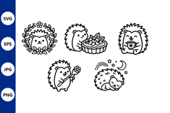 Cute Hedgehogs Black White Line Art Product Image 1