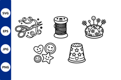 Sewing tools black and white vector art Product Image 1