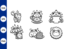 Cute Frog Line Art Vector Six Poses Product Image 1