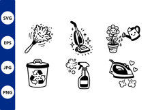 Cute Cleaning Tools Line Art Vector Product Image 1