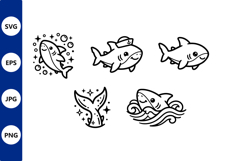 Cute Shark Line Art Vector Set Product Image 1