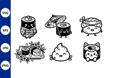Kawaii Sushi Characters Black White Product Image 1