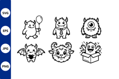 Cute Cartoon Monsters Black White Vector Product Image 1