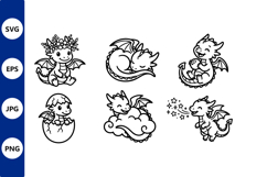Cute Baby Dragons Line Art Set Product Image 1