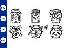 Cute Honey And Fruit Jam Jars Line Art Product Image 1