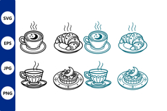Cup Latte And Croissant Black Teal Product Image 1