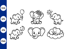 Cute Baby Elephant Line Art Vector Product Image 1
