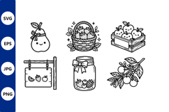 Cute fruit icons black and white set Product Image 1
