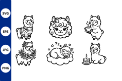 Cute Llama Line Art Black And White Product Image 1