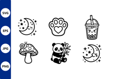 Cute Panda Moon Stars Bubble Tea Vector Product Image 1