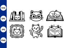 Cat Reading And Playful Kitten Vector Product Image 1