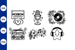 Music Icons Black White Line Art Set Product Image 1
