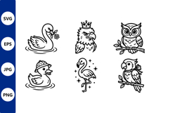 Cartoon Birds Black and White Vector Art Product Image 1