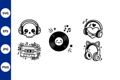 Kawaii music icons black white set Product Image 1