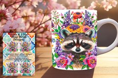 Bright Raccoon with Floral Mug Wrap 11oz/15oz Design Product Image 1