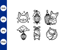 Cute Sleeping Bats With Lanterns Line Product Image 1