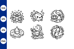 Koi Fish And Lotus Flower Line Art Product Image 1