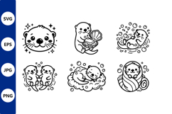 Cute Otters Black White Line Art Set Product Image 1