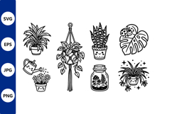 Happy Potted Plants Line Art Vector Product Image 1