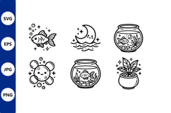 Cute Goldfish Moon Water Plant Icon Set Product Image 1