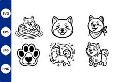Shiba Inu Dog Black White Vector Set Product Image 1
