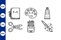 Kawaii Art Supplies Black White Vector Product Image 1
